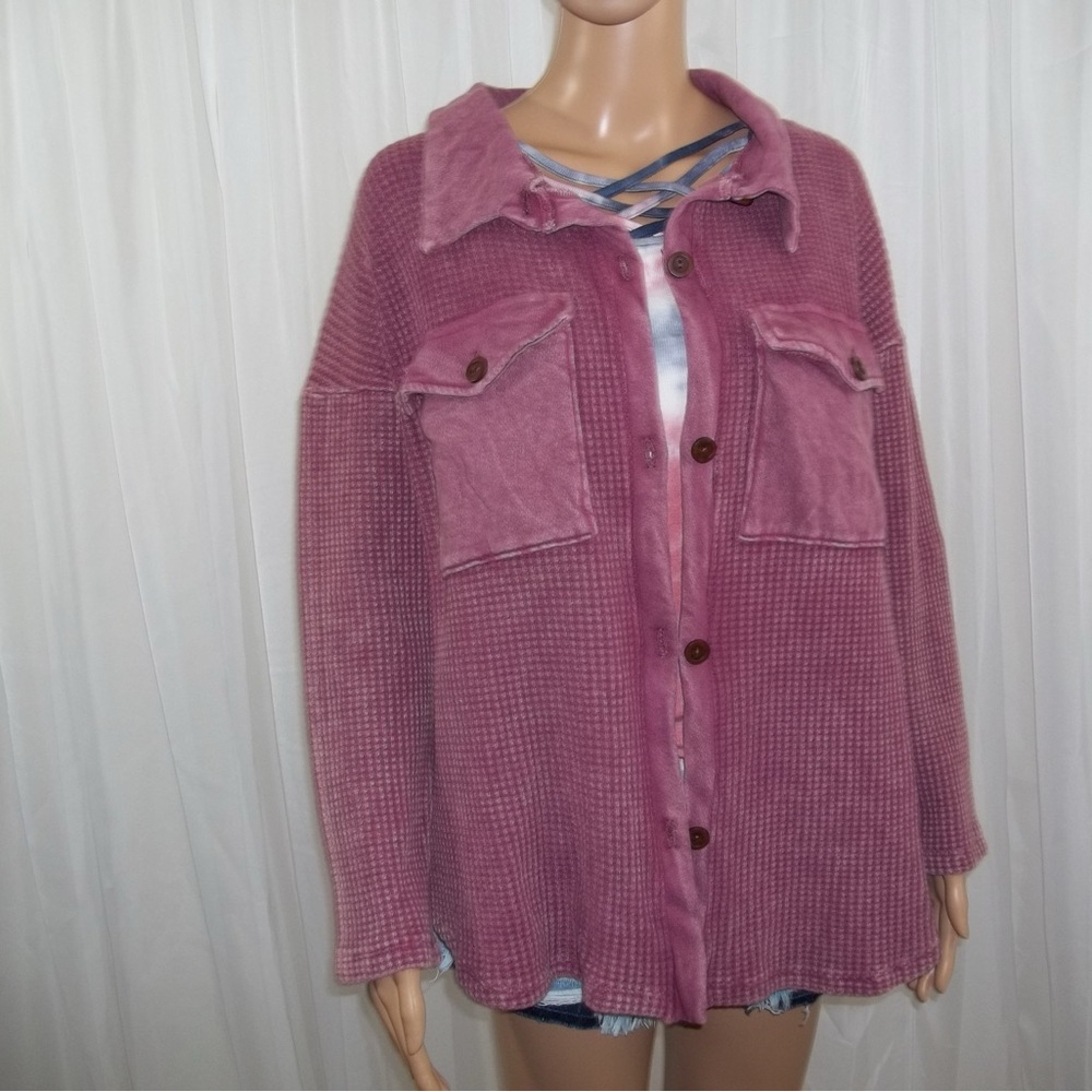 Pink Waffle Button-Up